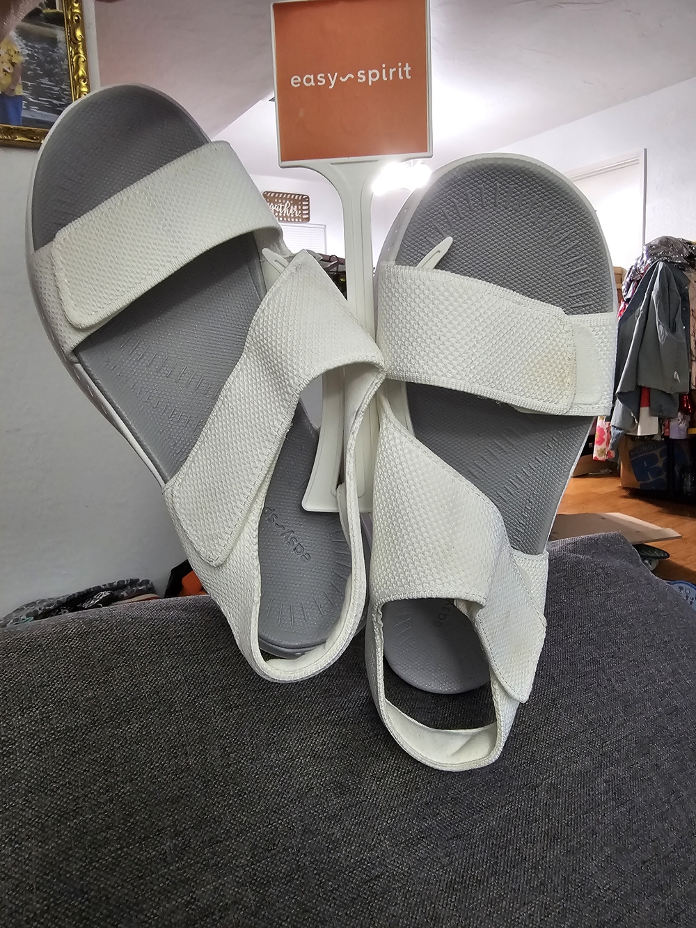 Easy Spirit White and Gray Hook-and-Loop Comfort Sandals
